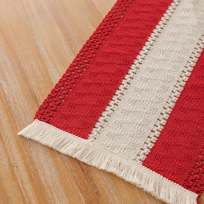 Keketoarrange Christmas Red Boho Table Runner 12x36 Inch | Woven Burlap - Image 5