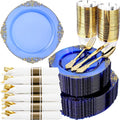 Nervure 350Pcs Blue Plastic Plates, Disposable Dinnerware Set by Nervure