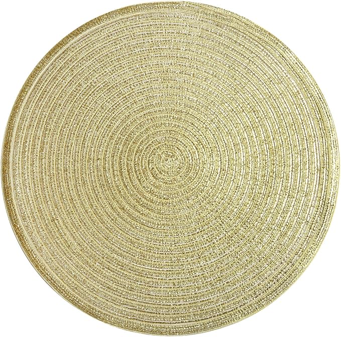 SHACOS Gold Glitter Round Placemats Set of 6 Bling Circle Place Mats Washable - Image 2