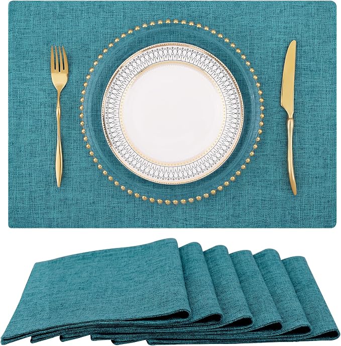 Faux Cotton Linen Placemats Set of 6, Cloth Washable Farmhouse Dining Table Mats by homing