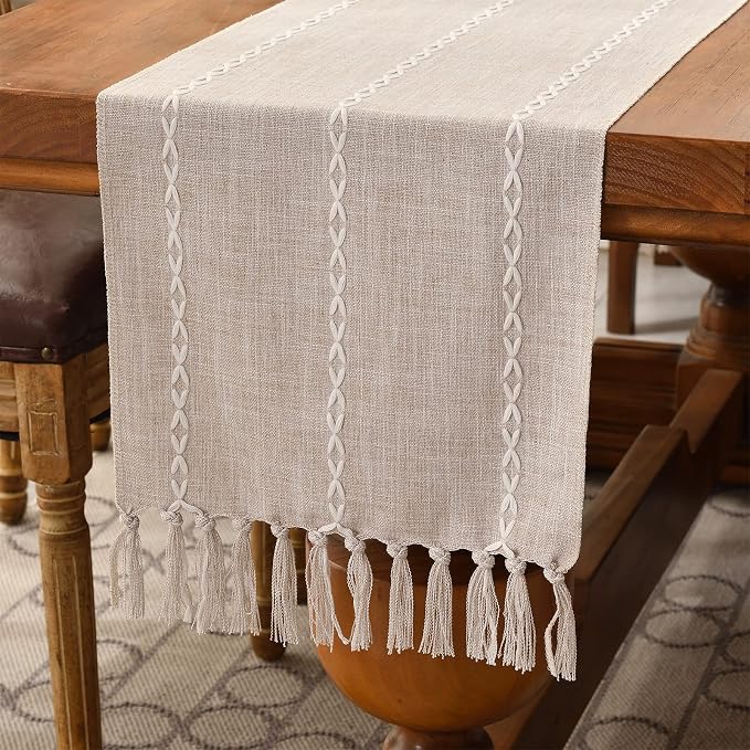 Wracra Rustic Linen Table Runner, Light Coffee Table Runners 48 inches Long | by Wracra