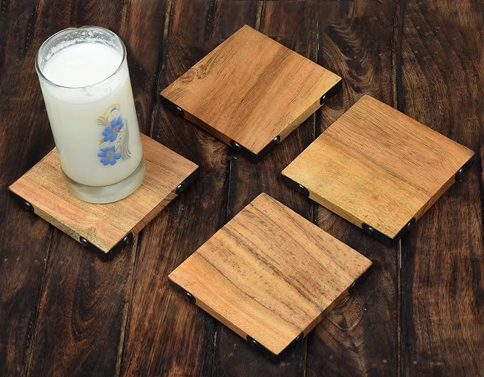 Acacia Wood Square Coasters Protection Tabletop, Countertop and Surfaces Size: - Image 5