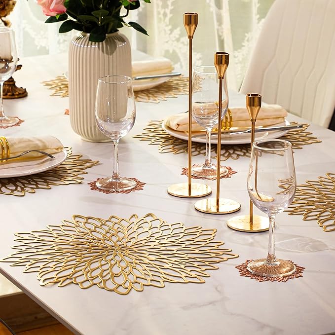 Snowkingdom Pack of 18 Gold Placemats Metallic Round Leaf Bulk Pressed Vinyl - Image 5