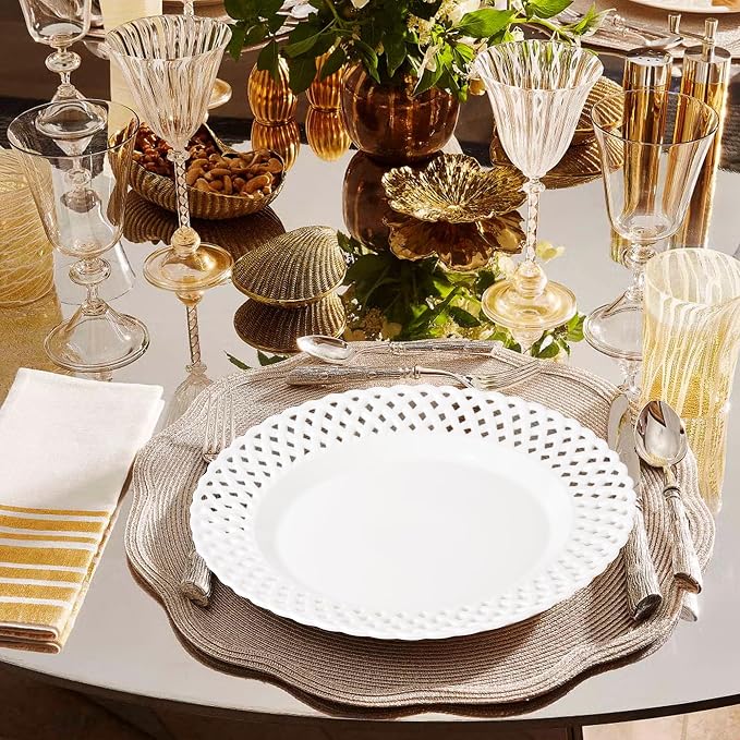 Large White Dinner Plates 12 inch, Ceramic Dinner Plates Set of 4, Basketweave - Image 7