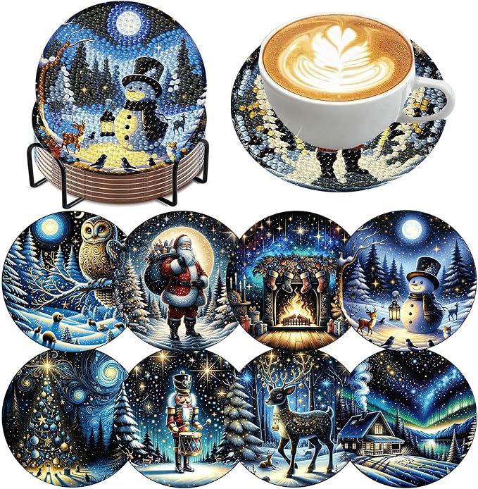 8 PCS Christmas Diamond Art Coasters Kits by Ekuxom