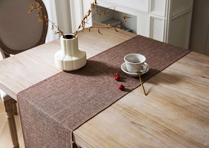 Brown Table Runners 48 Inches Long, Burlap Linen Style Rustic Farmhouse Table - Image 4