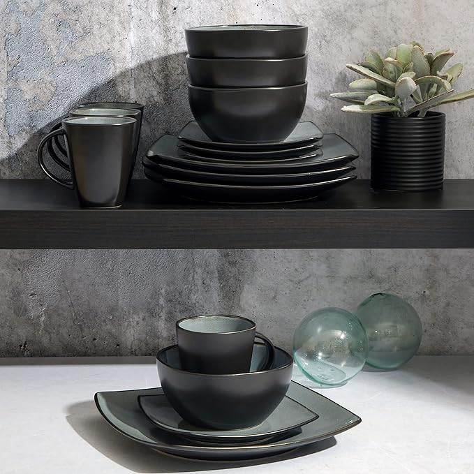 Gibson Elite Soho Lounge Square Reactive Glaze Stoneware Dinnerware Set - Image 4