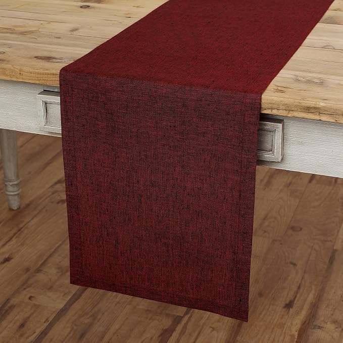 Solino Home 100% Linen Dining Table Runner Red Woven, Athena 14 x 72 in | Table by SolinoHome