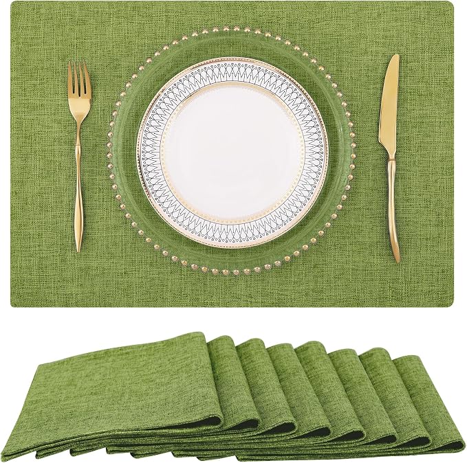 Faux Cotton Linen Placemats Set of 8, Cloth Washable Farmhouse Dining Table Mats by homing
