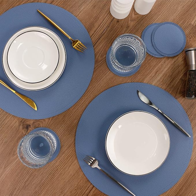 Jovono Faux Leather Round Placemats and Coasters, Coffee Mats Kitchen Table Mats - Image 5