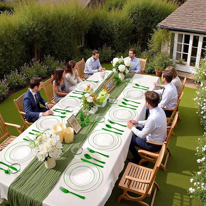 SUT 350 Pcs Green and Clear Plastic Dinnerware Set - Image 7