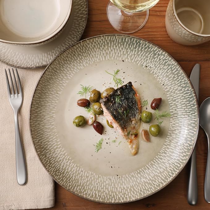 Gibson Elite Jasper 16 Piece Plates and Bowls Reactive Glaze Dishes Stoneware - Image 4
