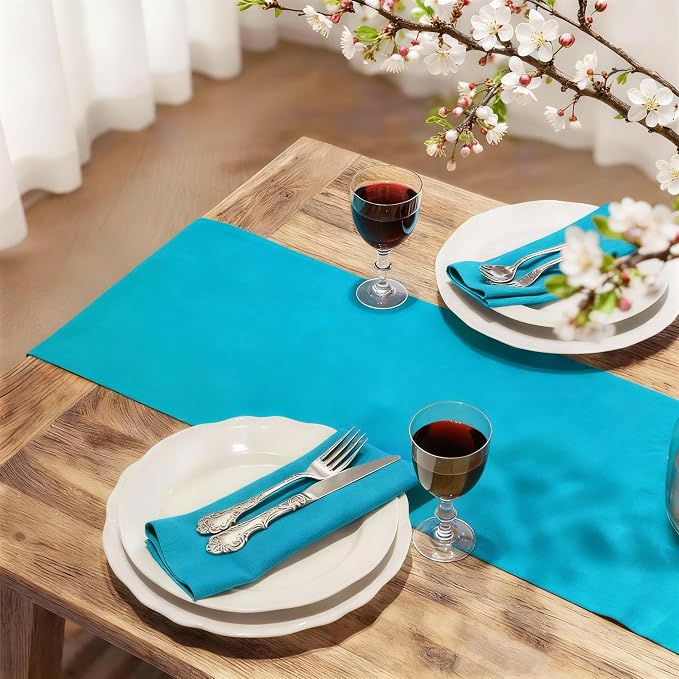 FOLINS&HOME Teal Waterproof Decorative Table Runner 108 Inches Long | 210GSM - Image 2
