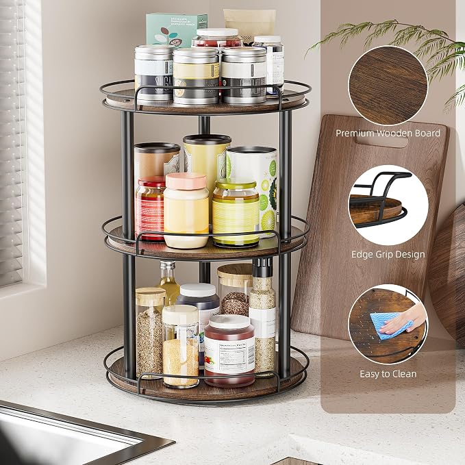 LAMU 12'' Wood Lazy Susan Turntable Organizer - Image 2