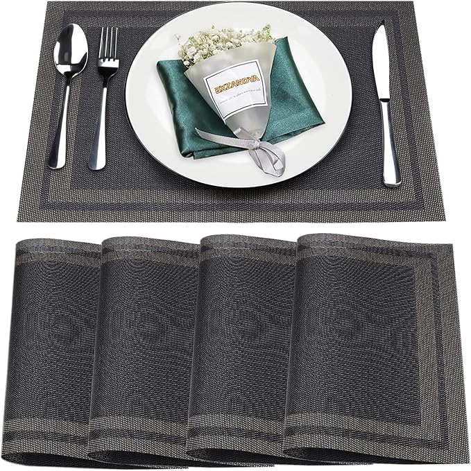 Placemats Set of 4, Vinyl Woven Black Non Slip Table Mats | Heat Resistant by BxzanDya-LifeSmartMaker