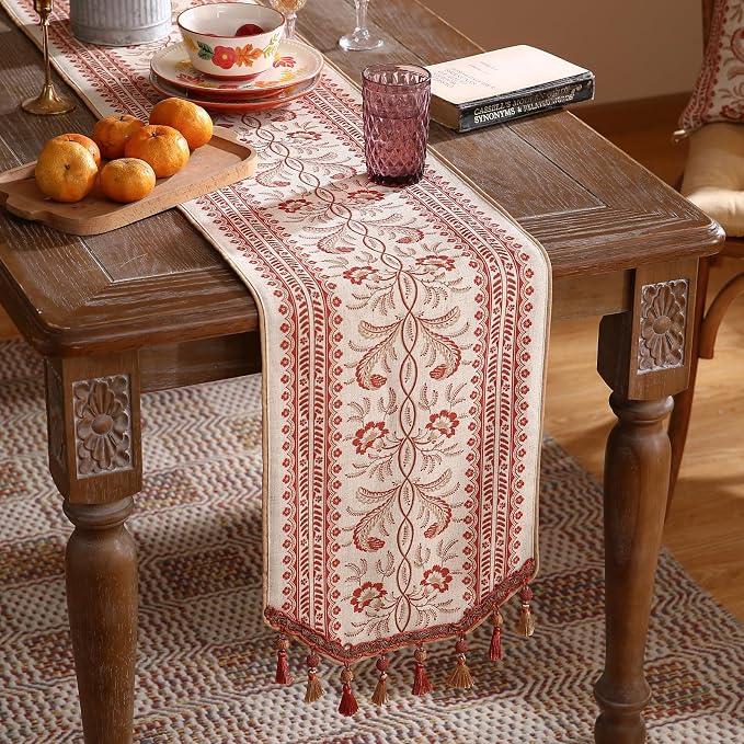 Designer Vintage Linen Table Runner, Floral Pattern, Dining Table, Thanksgiving - Image 2