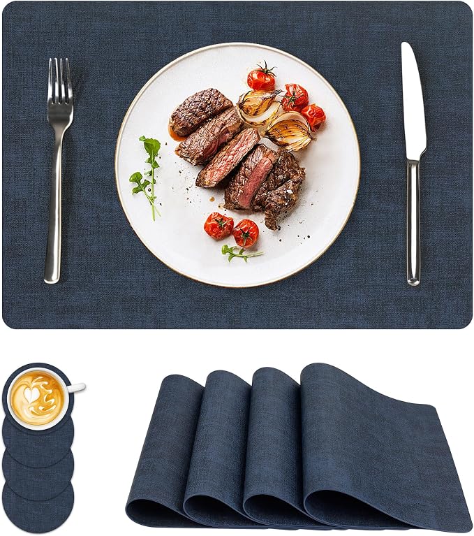 NCUE Vinyl Placemats Set of 4, Heat Resistant, Nonslip Faux Leather Waterproof by NCUE