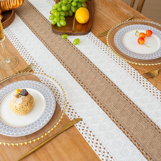 Boho Table Runner for Fall Home Decor 12x72 Burlap - Image 7