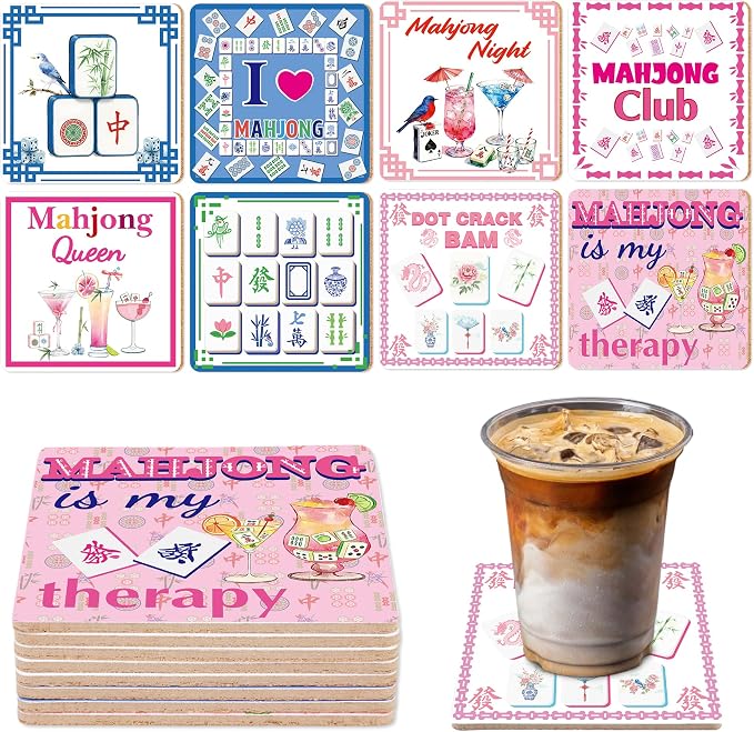8 Pcs Mahjong Coasters, Mahjong Gifts by CRASHOT