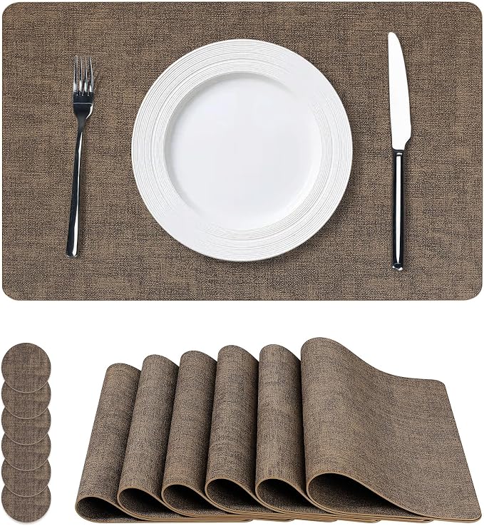 NCUE Vinyl Placemats Set of 6, Heat Resistant, Nonslip Faux Leather Waterproof by NCUE