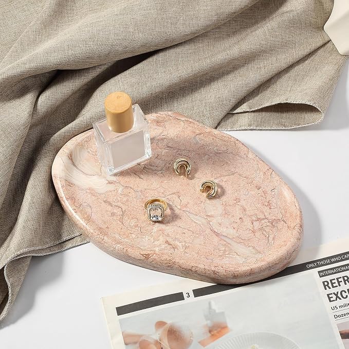 Luxurious Natural Pink Marble Vanity Tray, Cloud Shape Serving Stone Key Tray - Image 5