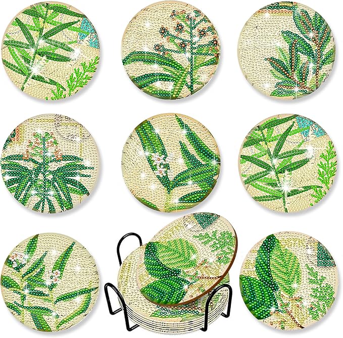 8 Pcs Diamond Painting Coasters | Leaves Diamond Art Coasters | Perfect Art by LGANHAPY
