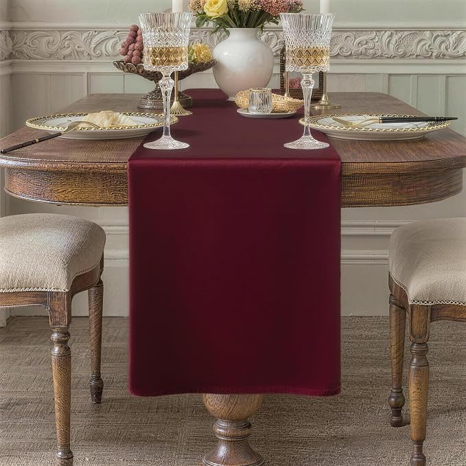 Burgundy Table Runner, Waterproof Washable Runners 90 Inches Long | Reusable by KAIPHO