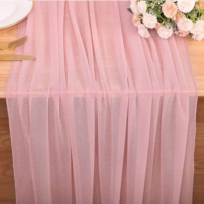 10FT Dusty Rose Chiffon Table Runner 30x120 Inches Sheer Table Runner Boho by SAJOO