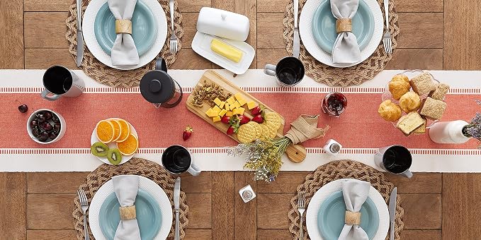 DII Dobby Stripe Table Runner, 13x72 Spice & Cream Background | Woven - Image 7
