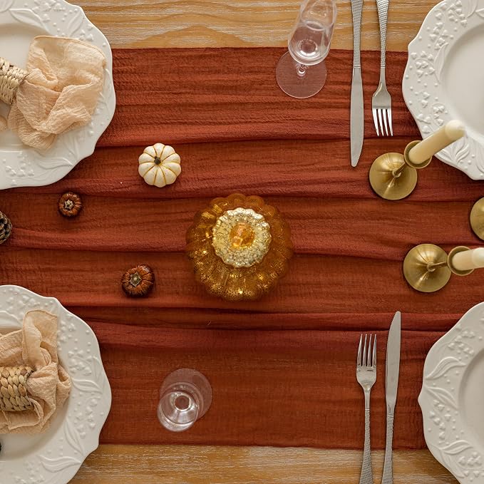 6Pcs Fall Terracotta Cheesecloth Table Runner 120 Inch Party Home Decor | - Image 4