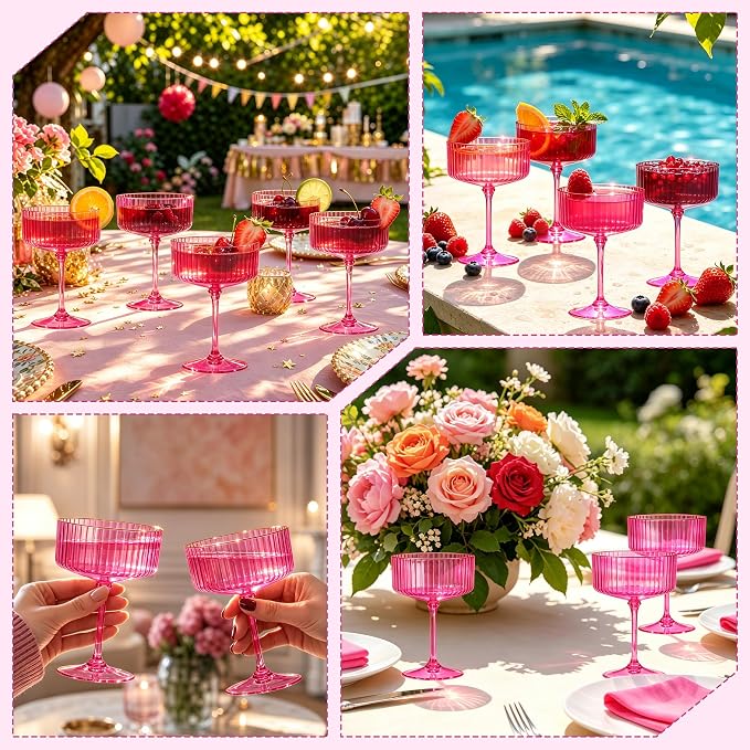 24PCS Plastic Martini Glasses, Hot Pink Disposable Coupe Cups | 10oz Acrylic - Image 7