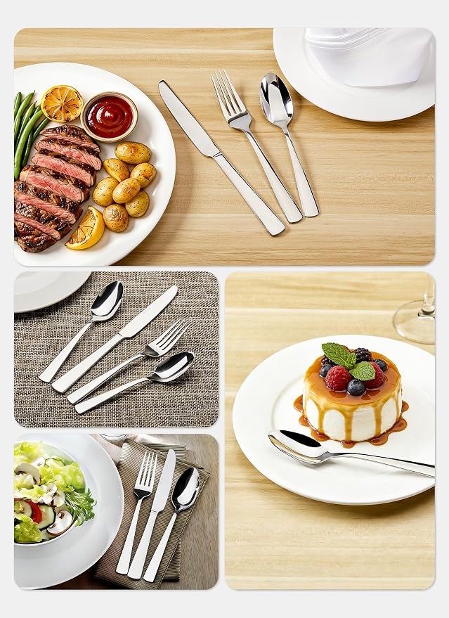 Silverware Set for 8, 45 Piece Stainless Steel Kitchen Utensils Cutlery Set | - Image 5