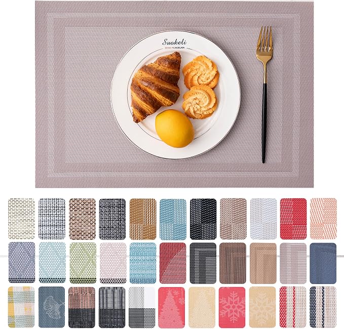 Placemats Set of 6 Washable Indoor | Outdoor Vinyl Place Mats by CADONO