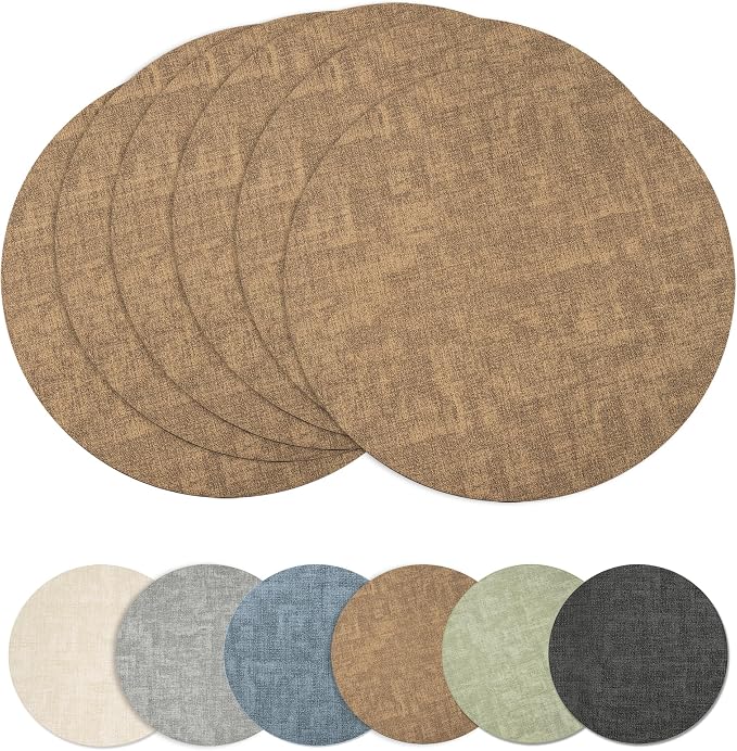 Maxpearl Faux Leather Round Placemats Set of 6, 13.8 inch, Heat Resistant by Maxpearl