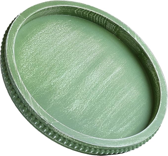 Hrastany Round Sage Green Wood Decorative Tray by Hrastany