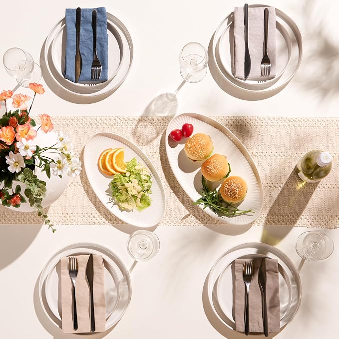 Serving Dishes, Durable Ceramic Platters, Ribbed Rim, Microwave and Dishwasher - Image 5