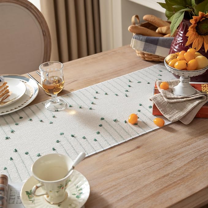 Boho Table Runner 13 x 60 Inch Long Natural Cotton Woven Runner - Image 3