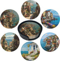 Ocean City Coasters Leather Round Drink Coasters 6 Pcs Set by Yopiiefa