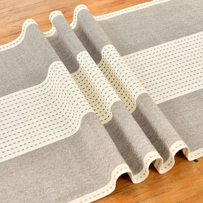 Wracra Linen Table Runner, Stripe Table Runners 72 Inches Long Coffee | - Image 2