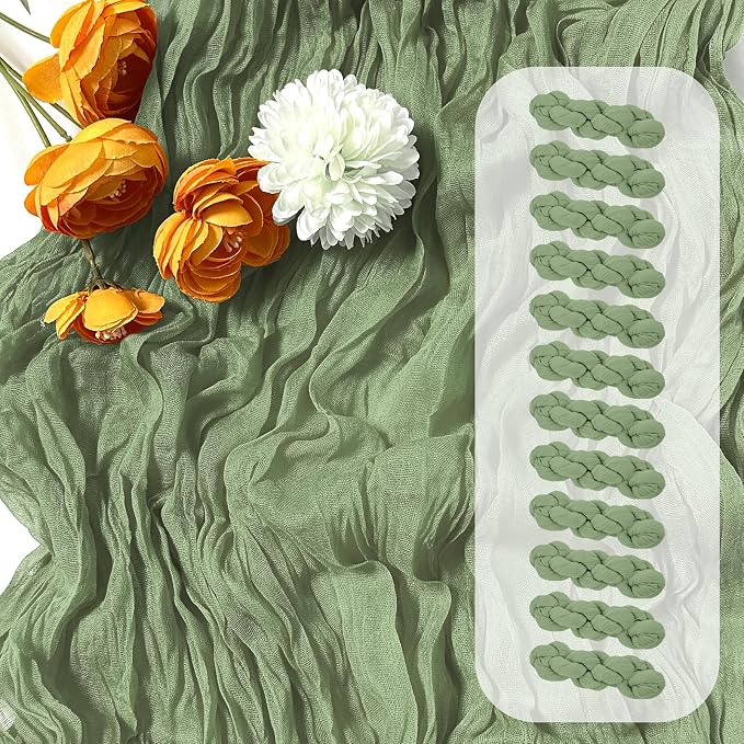 12 Pack Sage Green Cheesecloth Table Runner 17 x 108 Inch Gauze Table Runner by Unknown