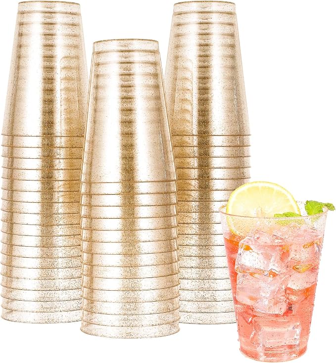 JOLLY CHEF 14 oz 50 Pack Gold Plastic Cups, Disposable Gold Glitter Plastic by JOLLYCHEF