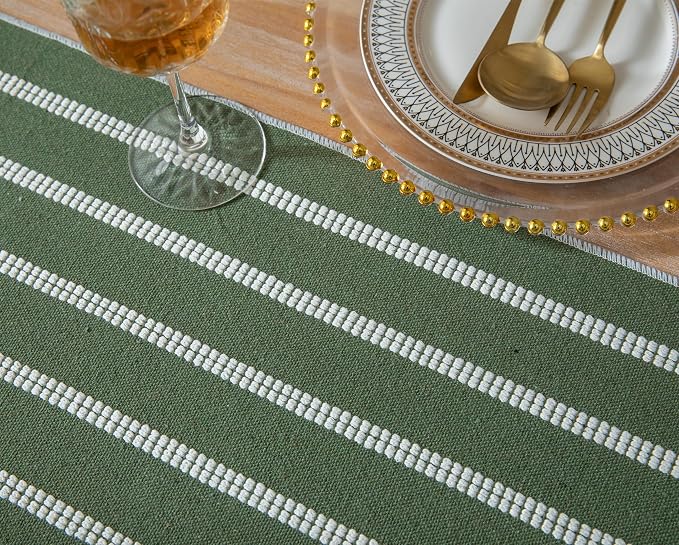 Caflife Boho Table Runner 108 Inchs Long Green, Cotton and Linen Woven - Image 4