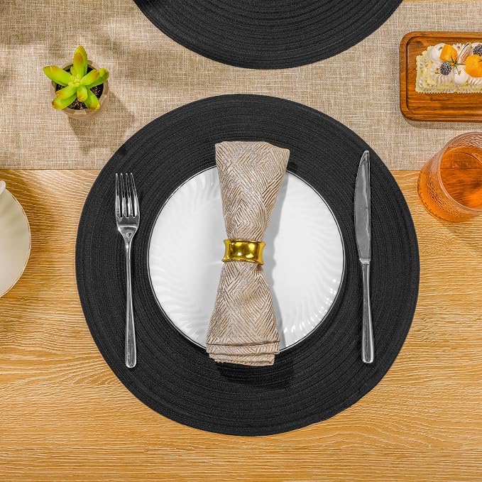 SHACOS Round Braided Placemats Set of 6 Cotton Polyester Heavy Duty 15 inch - Image 8