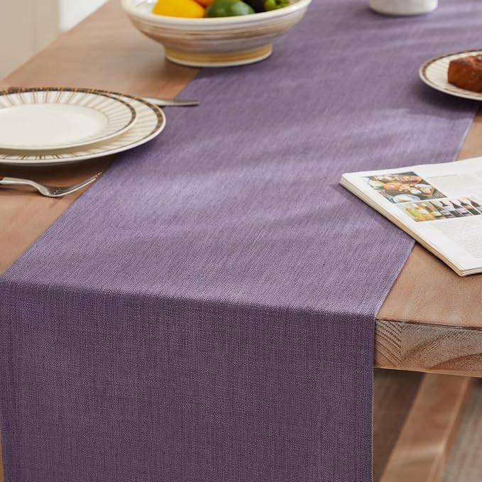 Rustic Cotton Linen Table Runner, 13x108 Inches Purple | Farmhouse Style Linen - Image 3