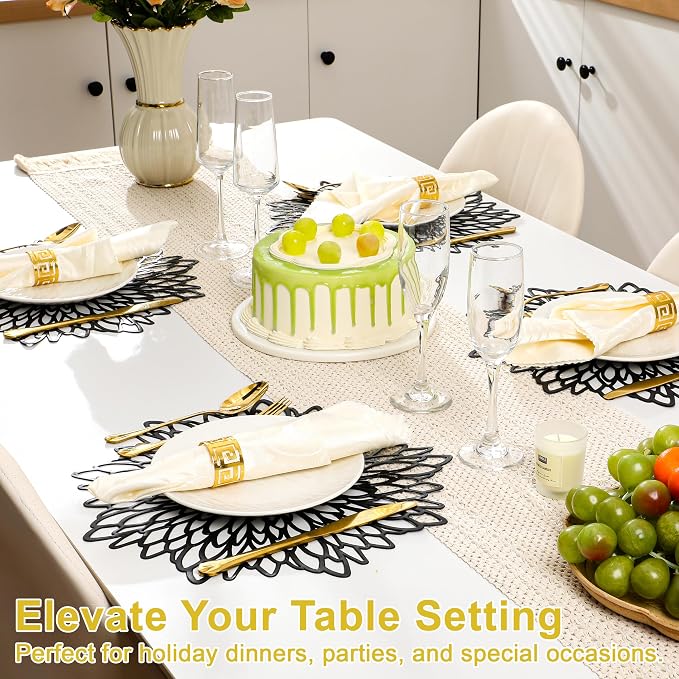 Set of 6 Round Placemats Black, Heat-Resistant PVC Table Mats - Image 5