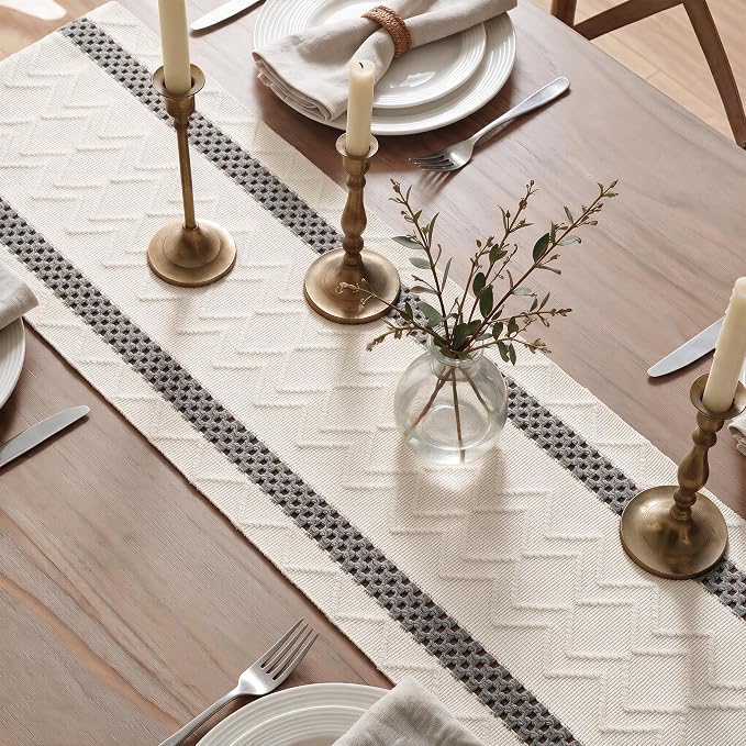 Artoid Mode Dark Grey Stripe Woven Rustic Table Runner 12x36 Inch | Holiday - Image 4