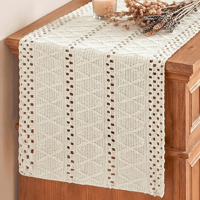 Artoid Mode Beige Woven Farmhouse Hollow Table Runner 12x48 Inch | Holiday by ArtoidMode