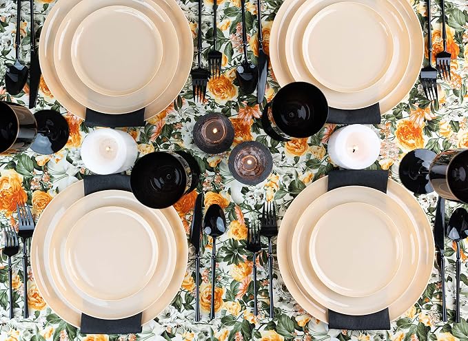 PLASTICPRO [30 Pack 10.6 Plastic Party Plates Beige Edge Collection Premium - Image 2
