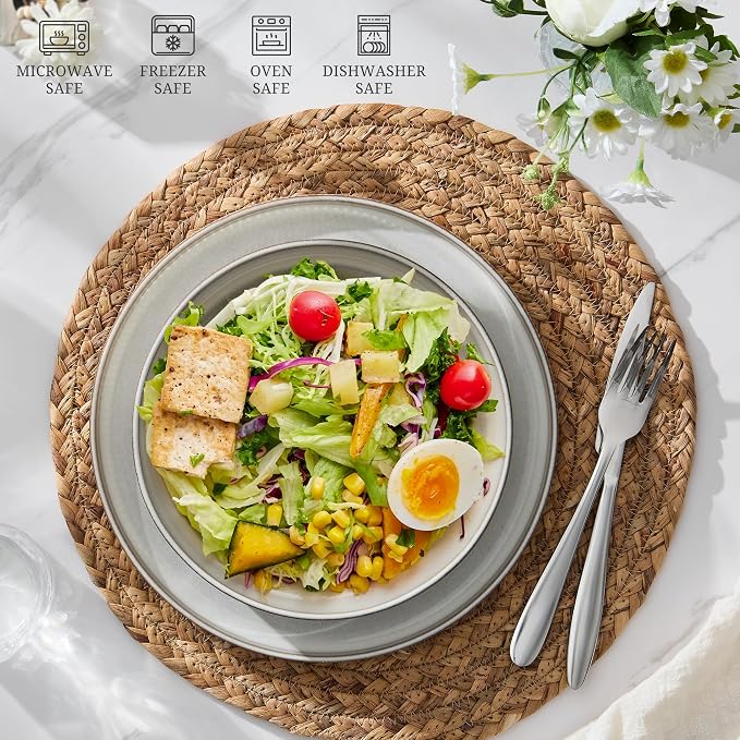 E-far Pasta Bowls Set of 6, 35oz Large Salad Bowl Plate - Image 7