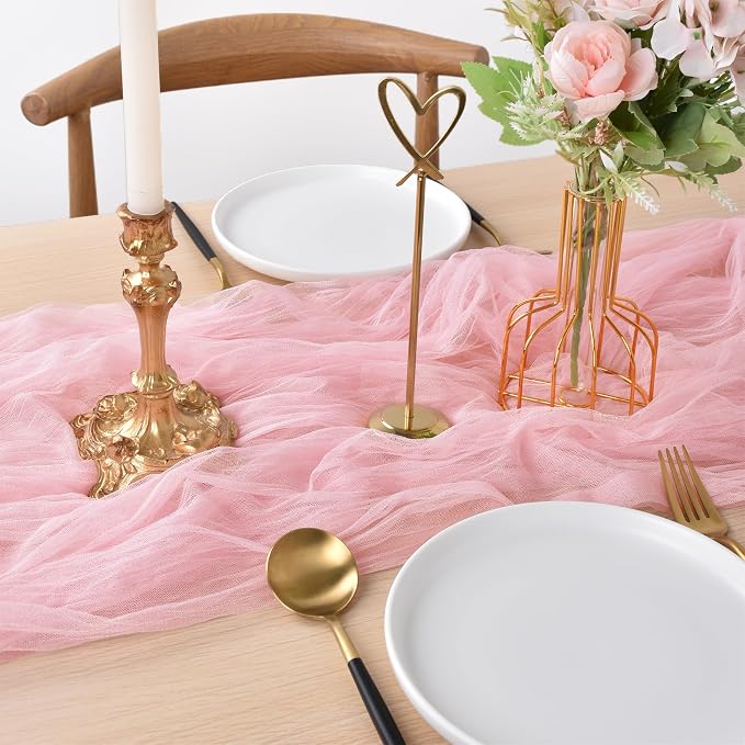 Pink Cheesecloth Table Runner Cheese Cloth Wedding Birthday Party Decor | 10Ft - Image 2